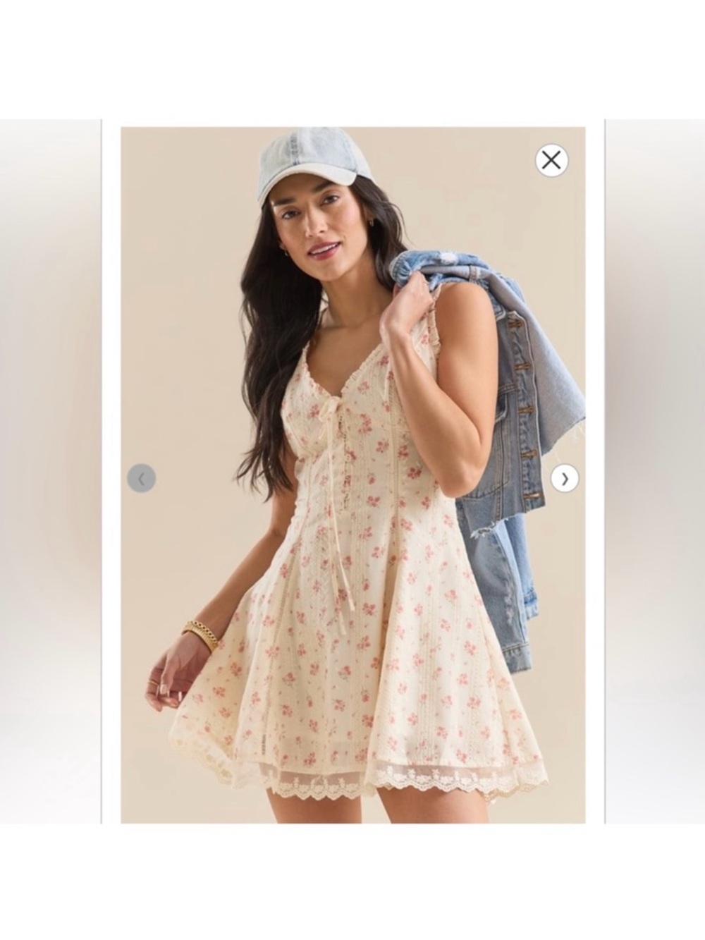 Altar’d State Cataleya Button Front Bow floral Cotton Mini Dress NWOT